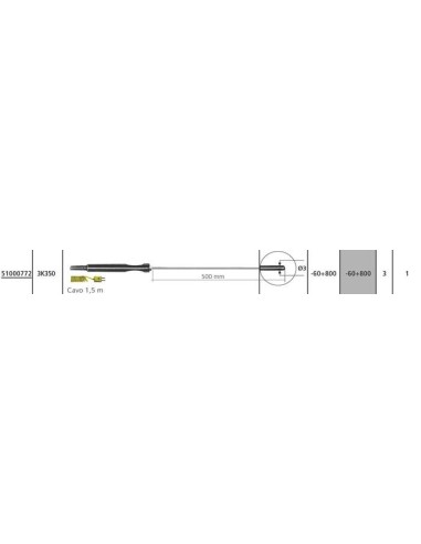 Termocoppia K mod. 3K 350 misure e dimensioni