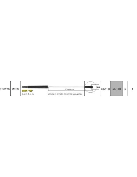 Sonda termocoppia K con stelo da 1200mm misure e dimensioni