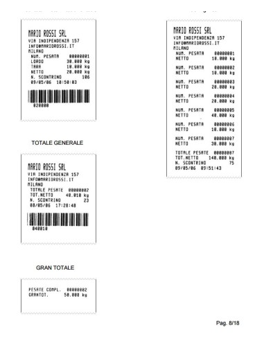 Esempio di scontrino Bilancia per Bins