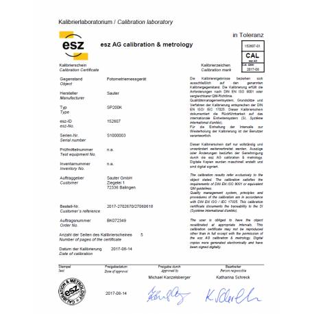 Certificato di Calibrazione ISO per luxmetri fino a 200.000 lux
