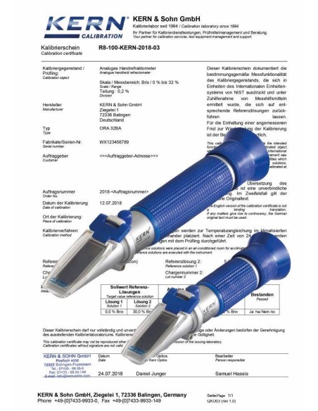 Servizio di taratura ISO per Rifrattometri Kern Optics