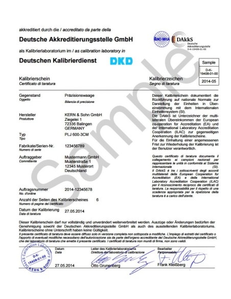 Certificato di taratura LAT per transpallet VHB