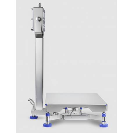 Piattaforma di pesatura inox AISI 316 HACCP IP69K configurata con colonna e display vista laterale