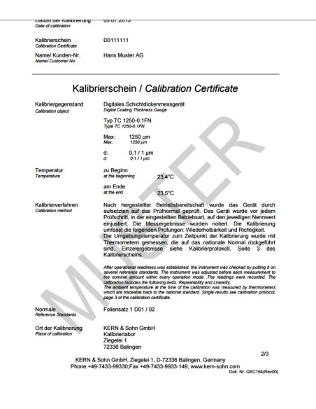 Certificato di Taratura ISO per spessimetri sonda F o N