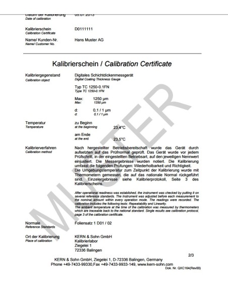 Certificato di Taratura ISO per spessimetri sonda F/N